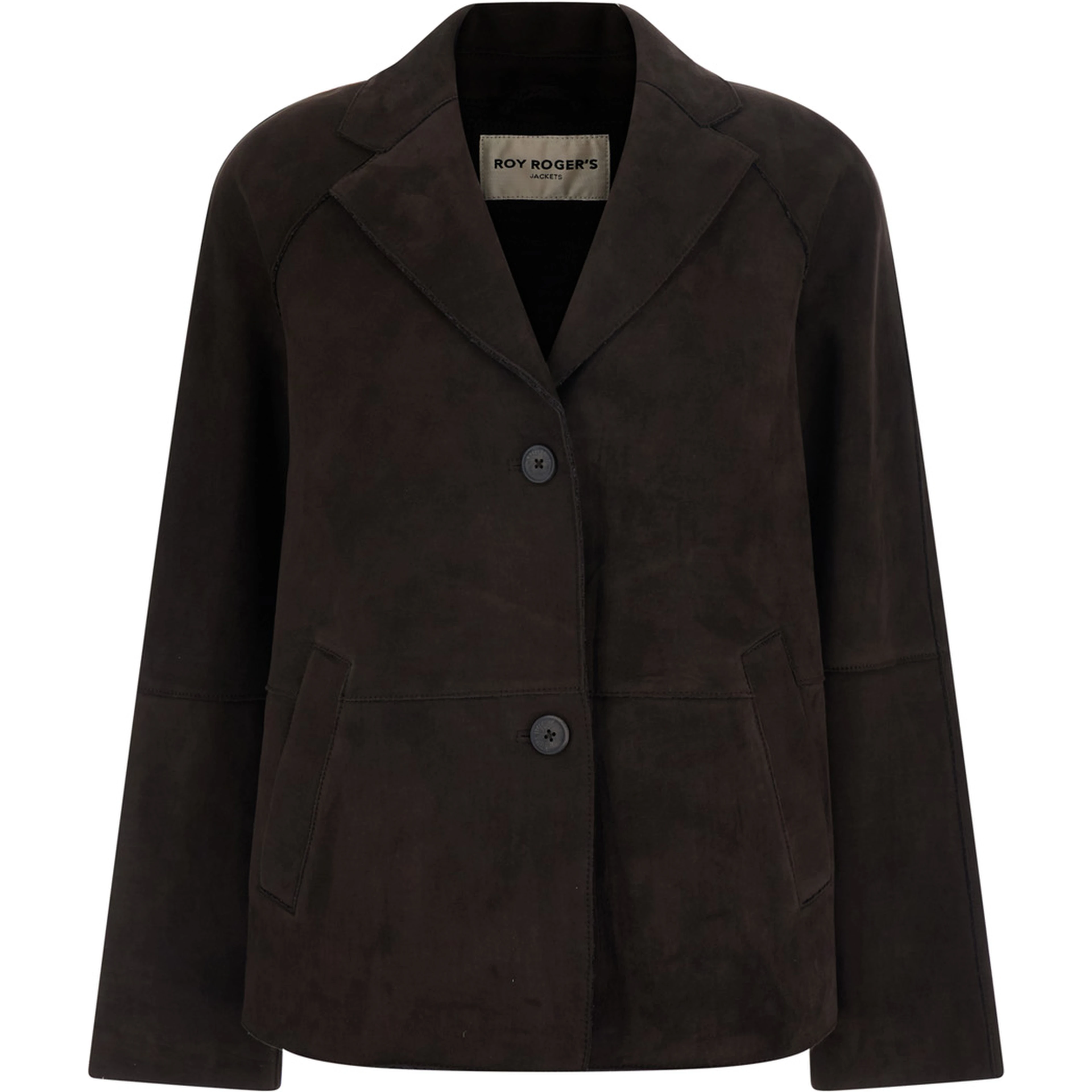 Brown suede womens raglan peacoat with collar and long sleeves