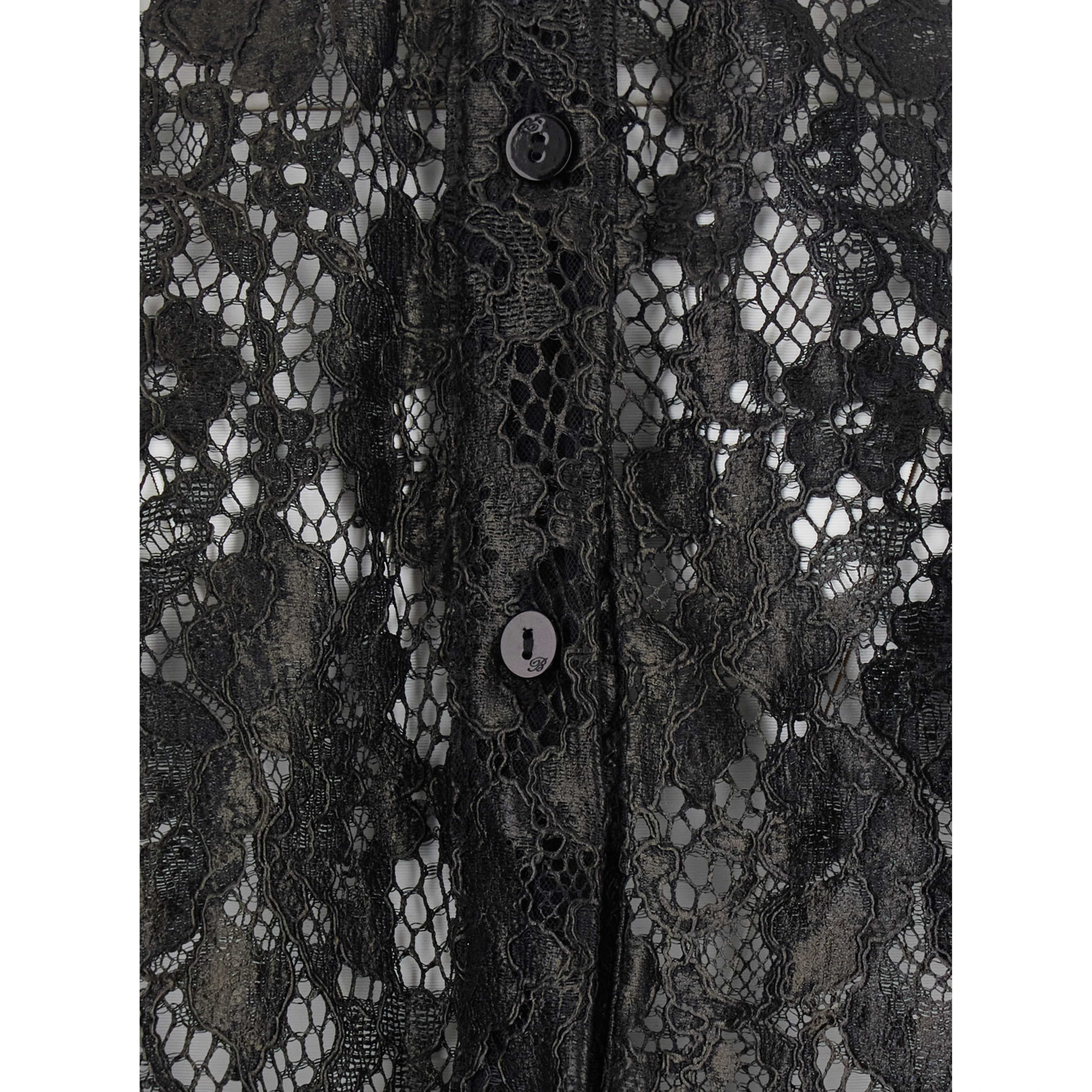 Lace Rebrodé Shirt with Tech Fabric Black Women
