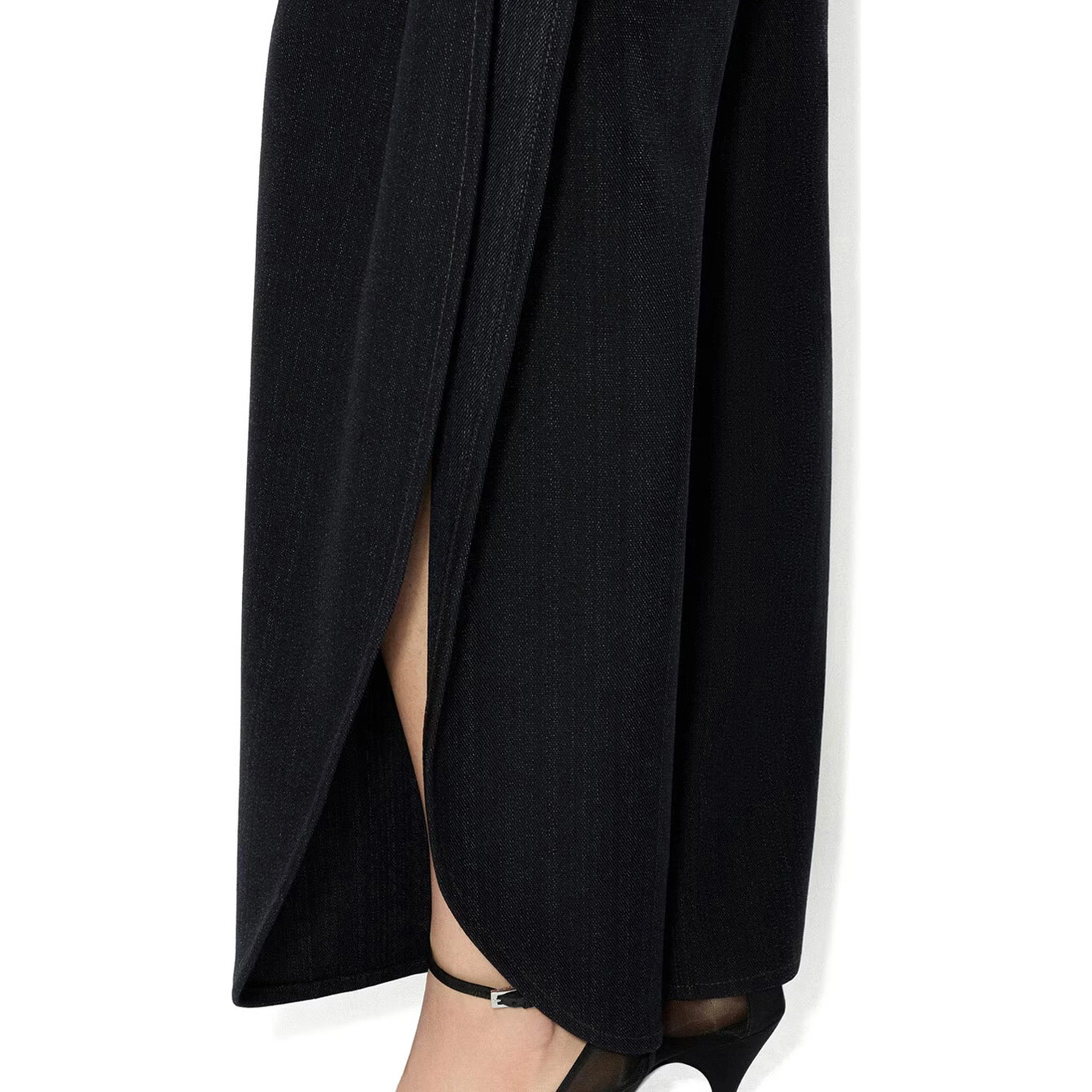 Pants with denim and black wool details for women