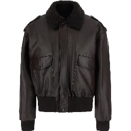 Aviator Jacket in Ecoleather with Shirt Collar and Pockets, Brown, Women