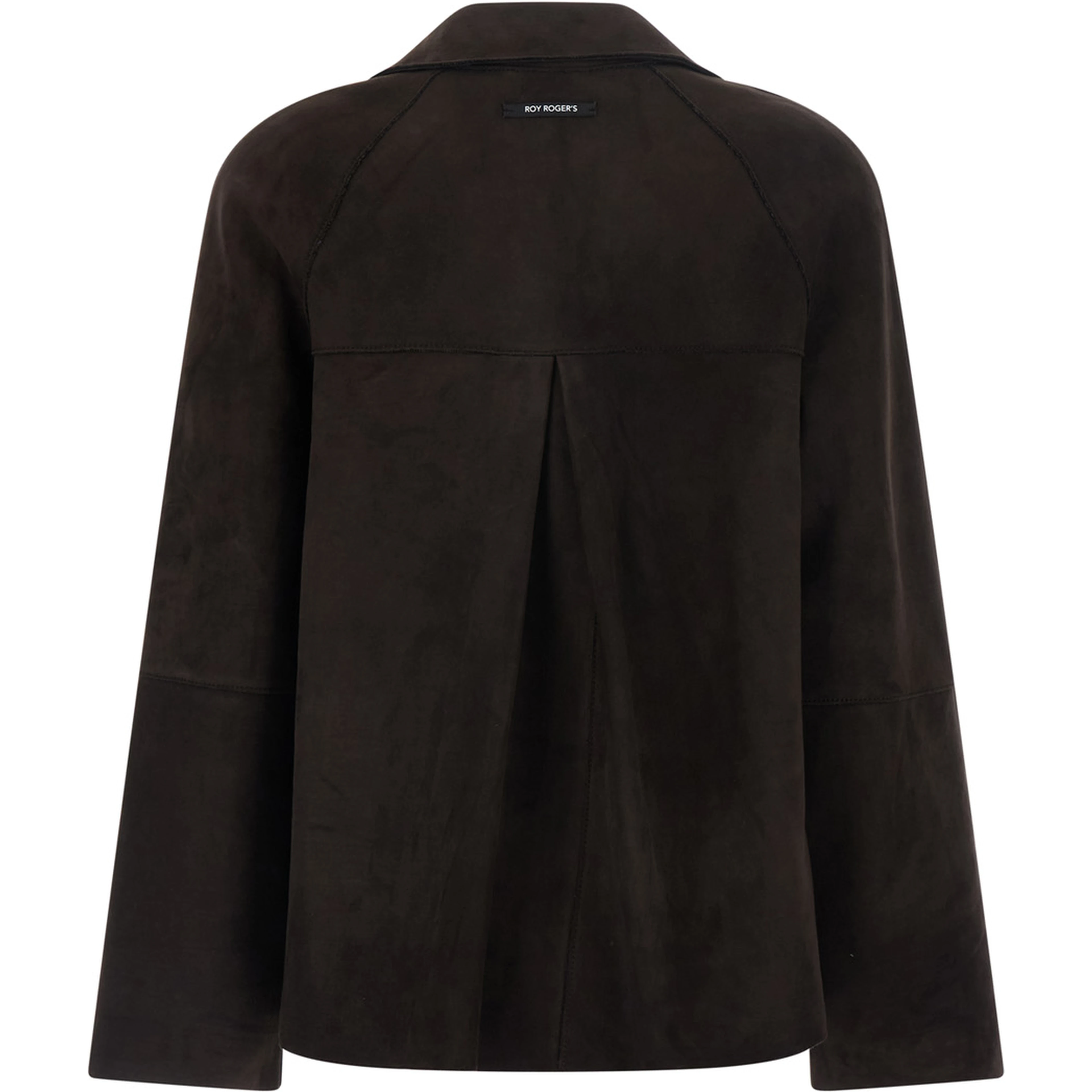 Brown suede womens raglan peacoat with collar and long sleeves