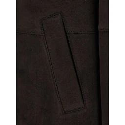 Brown suede womens raglan peacoat with collar and long sleeves