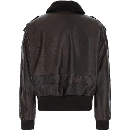 Aviator Jacket in Ecoleather with Shirt Collar and Pockets, Brown, Women