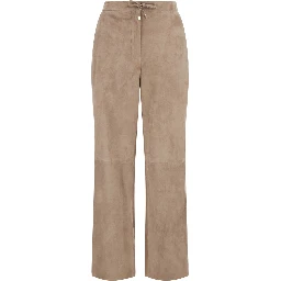 S MAXMARA trousers in lamb suede with beige suede leather fabric for women