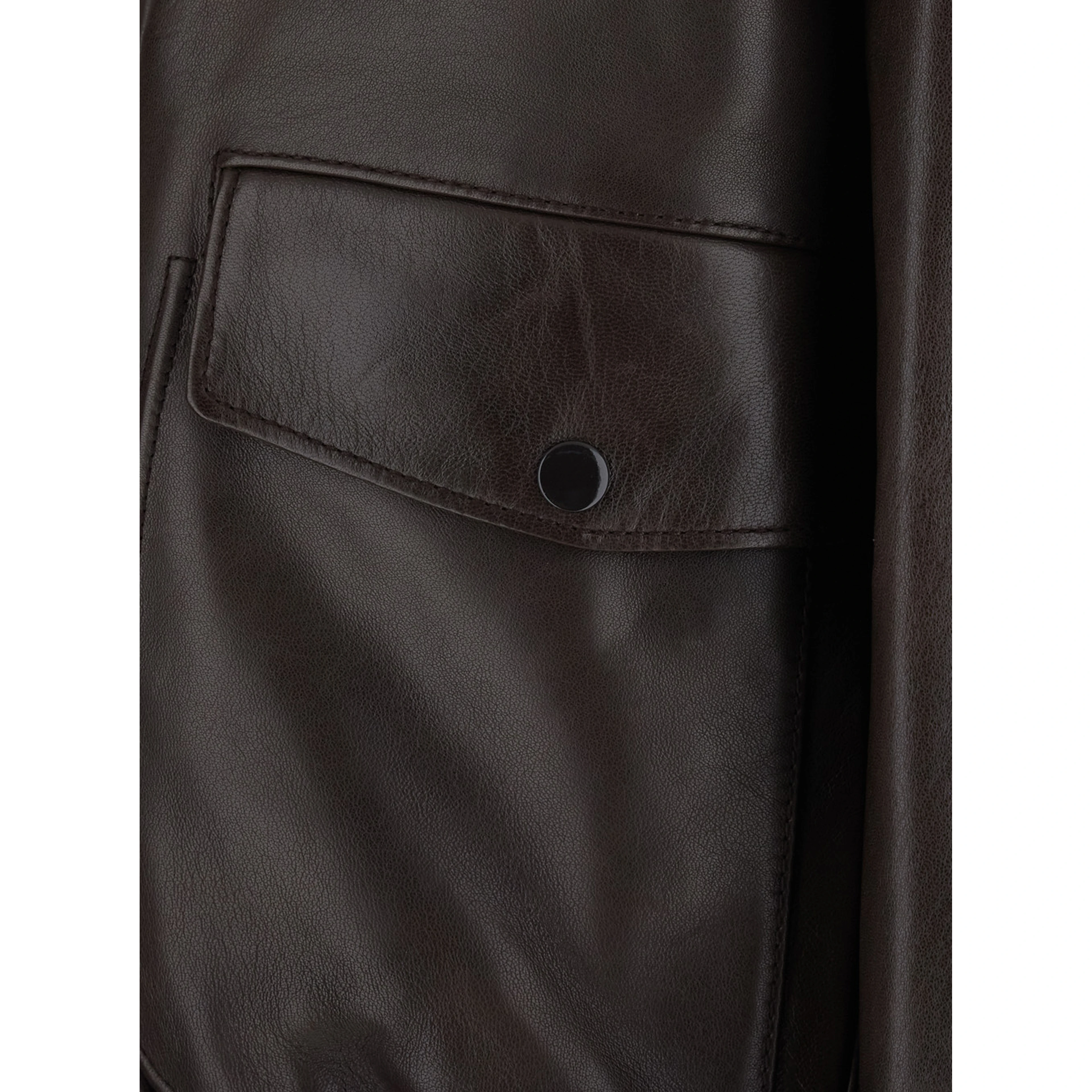 Aviator Jacket in Ecoleather with Shirt Collar and Pockets, Brown, Women