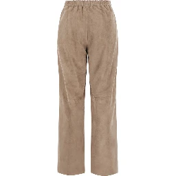 S MAXMARA trousers in lamb suede with beige suede leather fabric for women