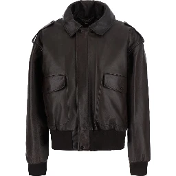 Aviator Jacket in Ecoleather with Shirt Collar and Pockets, Brown, Women