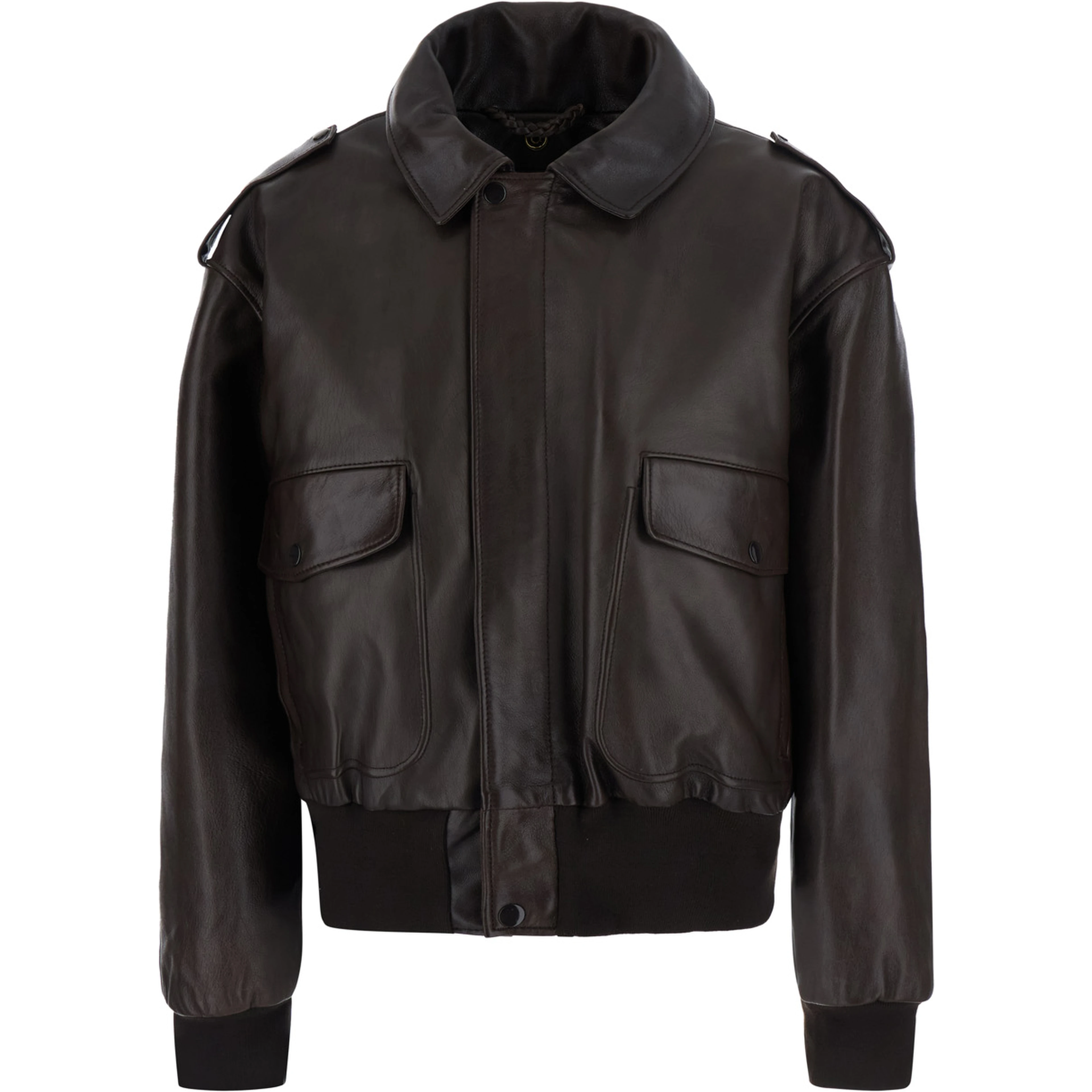Aviator Jacket in Ecoleather with Shirt Collar and Pockets, Brown, Women