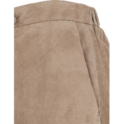S MAXMARA trousers in lamb suede with beige suede leather fabric for women