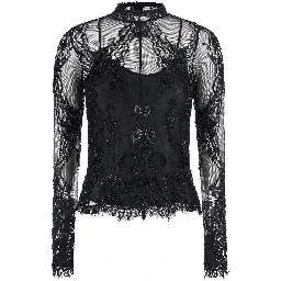 Blouse with collar and long sleeves in Tech Fabric black women