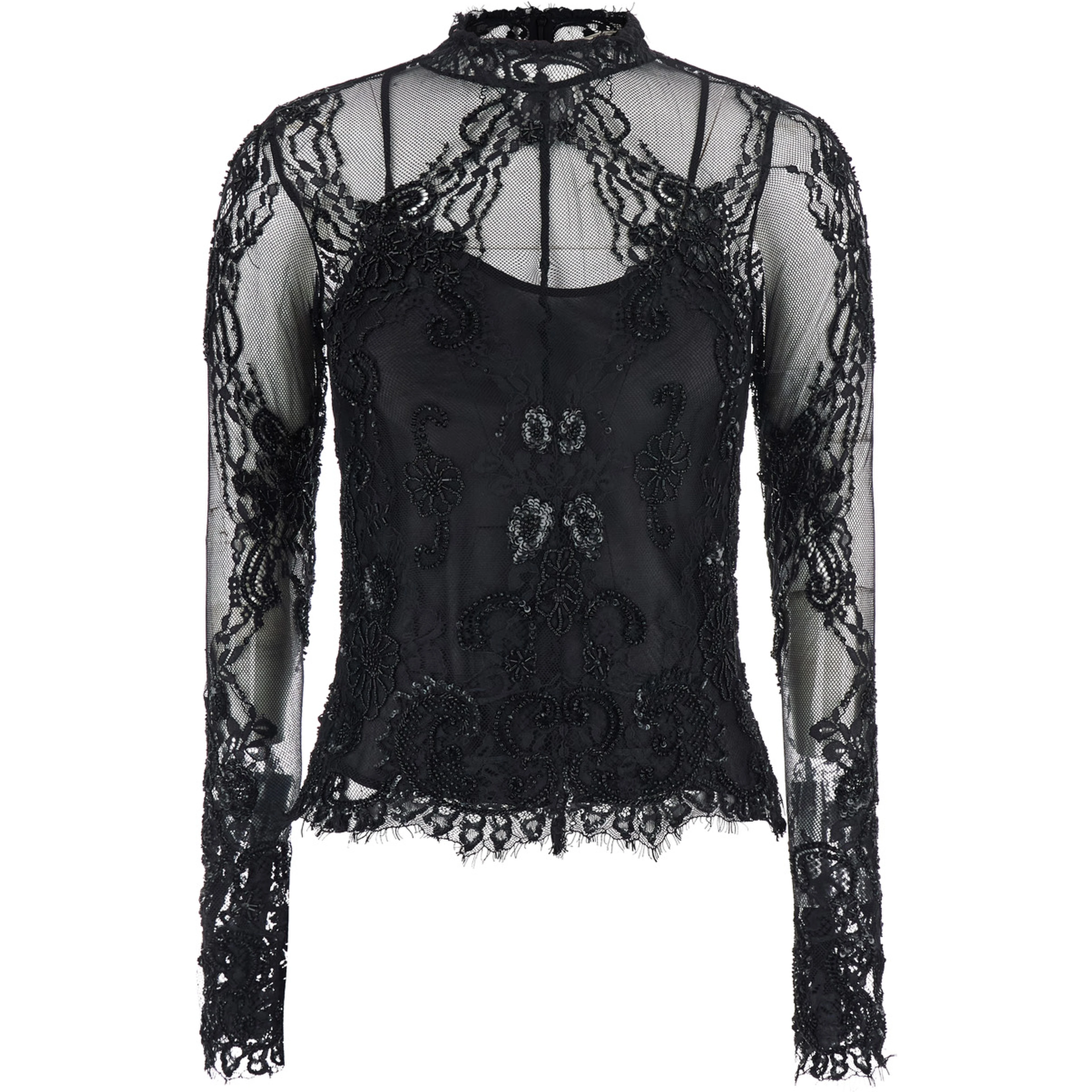 Blouse with collar and long sleeves in Tech Fabric black women