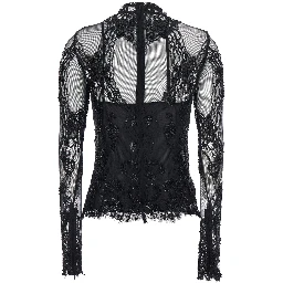 Blouse with collar and long sleeves in Tech Fabric black women