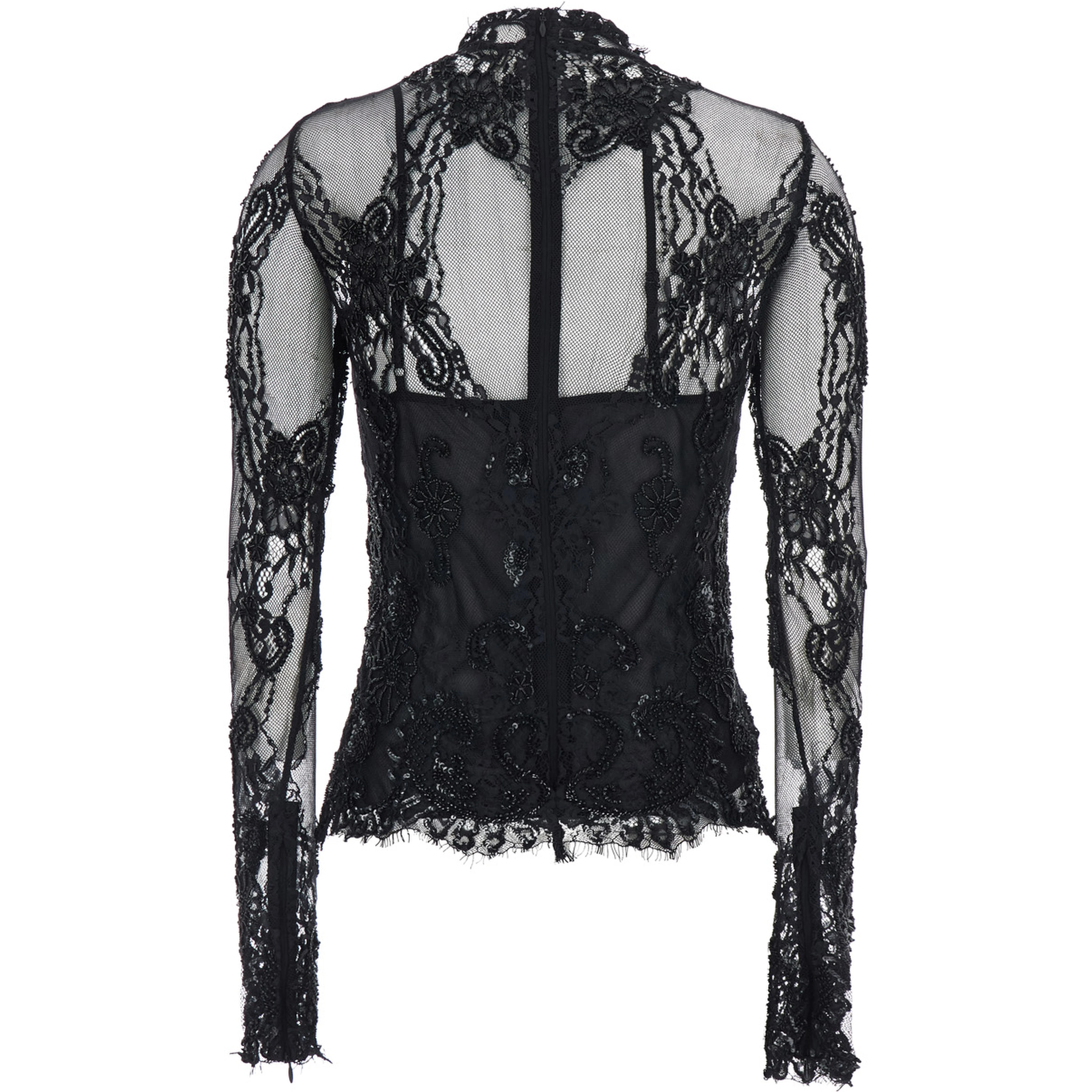 Blouse with collar and long sleeves in Tech Fabric black women