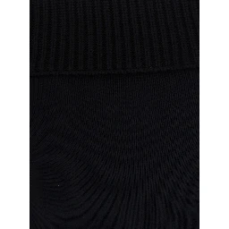 Off-Shoulder Dress with Wide Neckline and Long Sleeves in Black Merino for Women