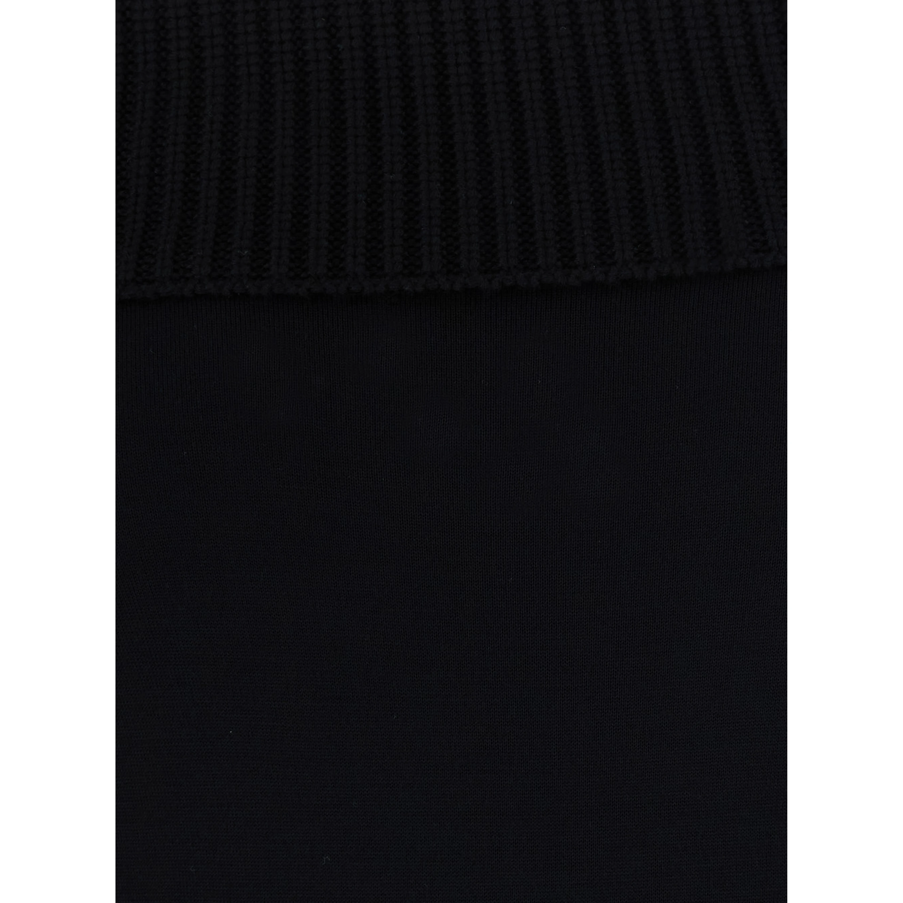 Off-Shoulder Dress with Wide Neckline and Long Sleeves in Black Merino for Women