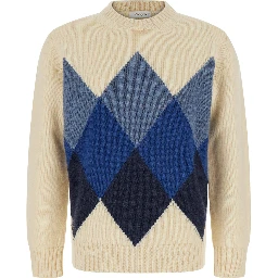 ROUND NECK DIAMONDS with crew neck and long sleeves in Shetland Wool Beige Men