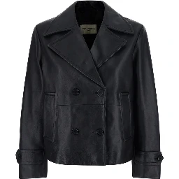 Peacoat with Ecoleather and Notched Revers Black Woman