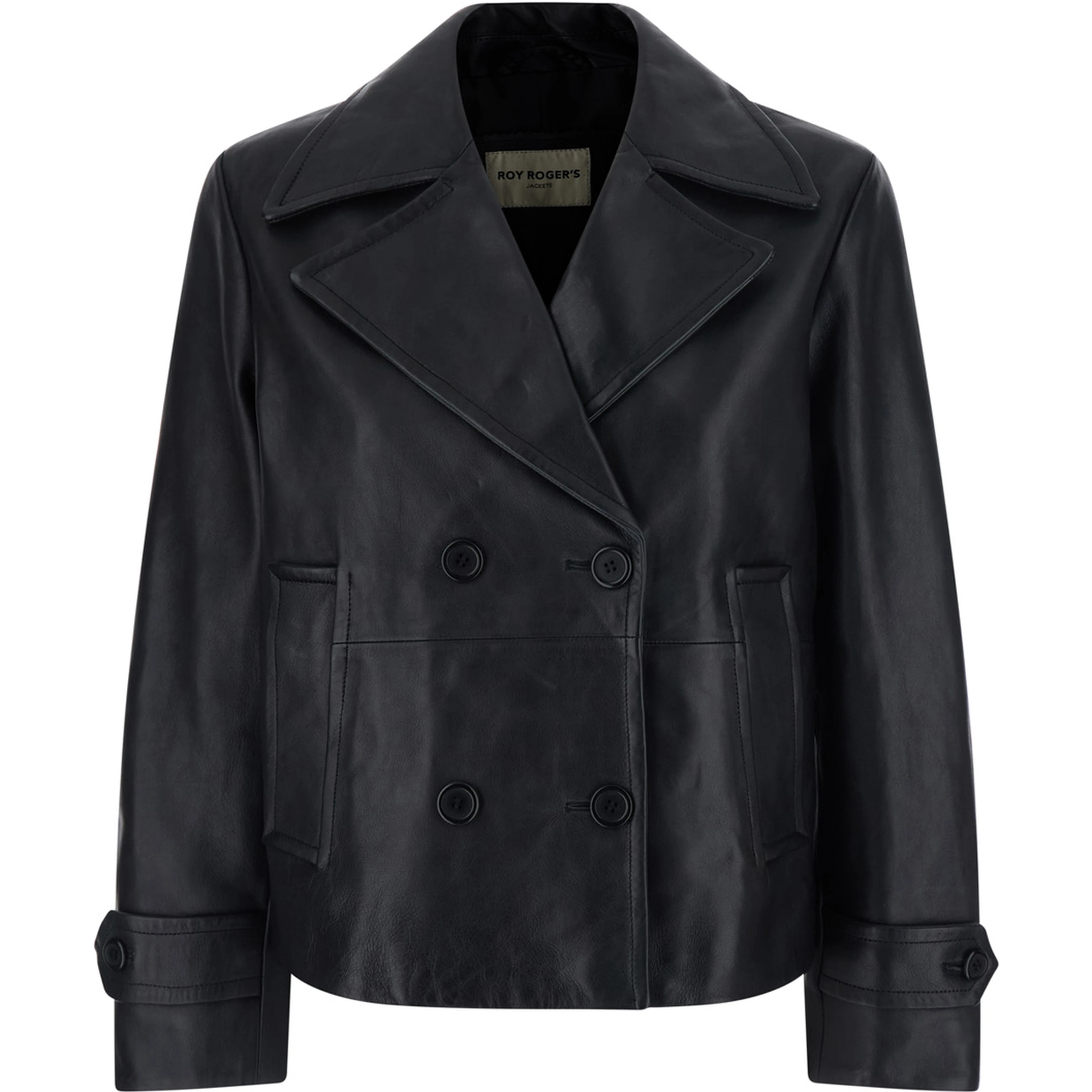Peacoat with Ecoleather and Notched Revers Black Woman