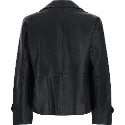 Peacoat with Ecoleather and Notched Revers Black Woman