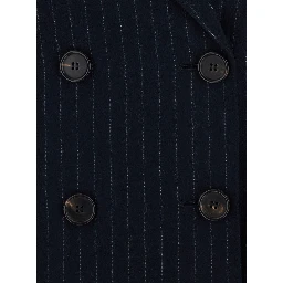Jacket in pinstriped washed pure wool twill with blue virgin wool unisex