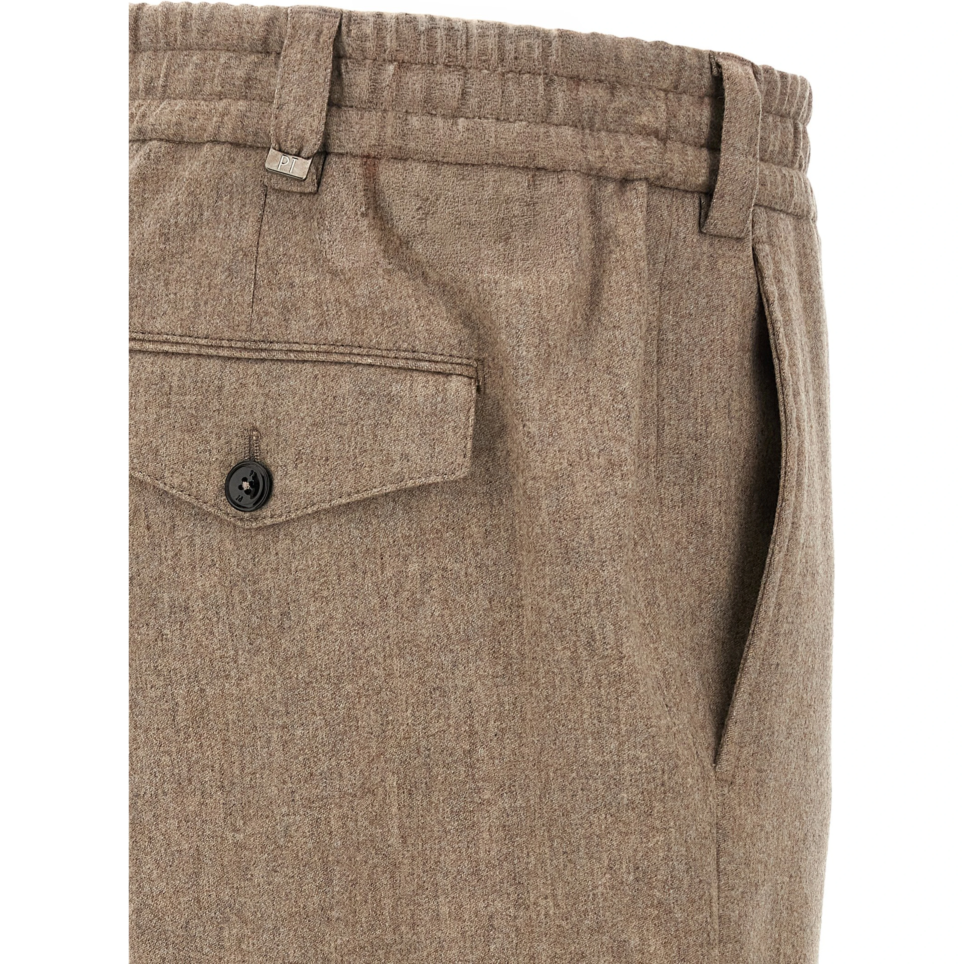 Beige Virgin Wool Casual Pants