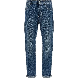 Blue Cotton Straight-Leg Jeans
