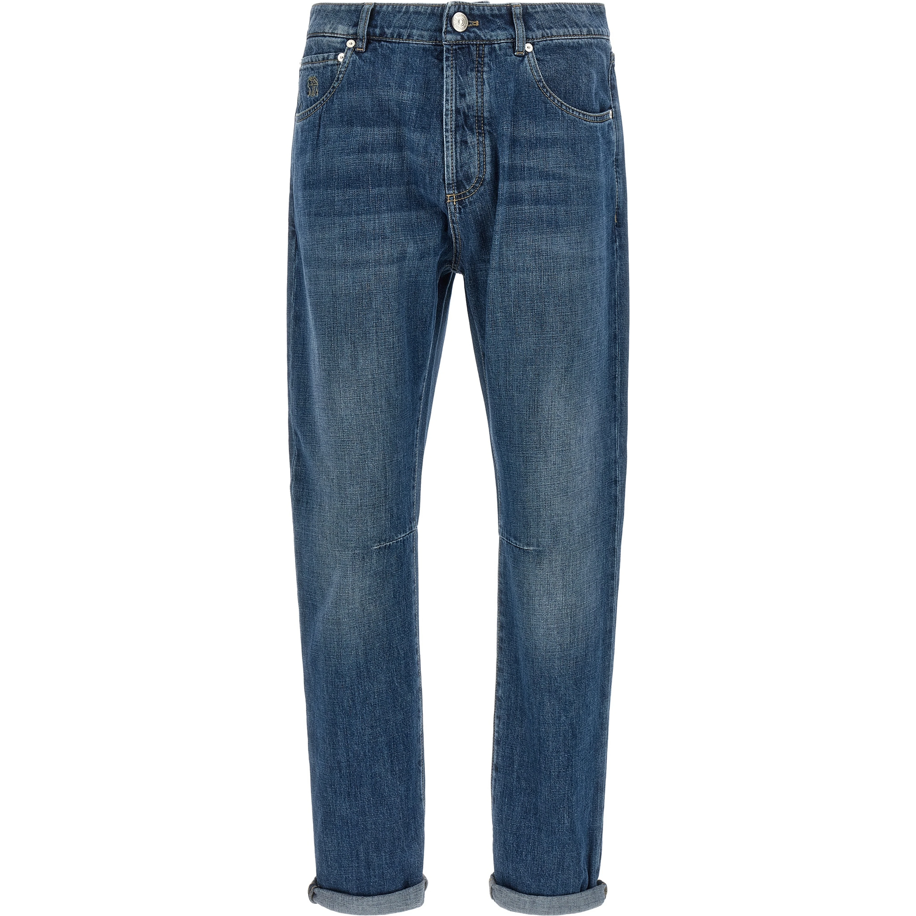 Blue Cotton Straight-Leg Jeans