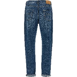 Blue Cotton Straight-Leg Jeans