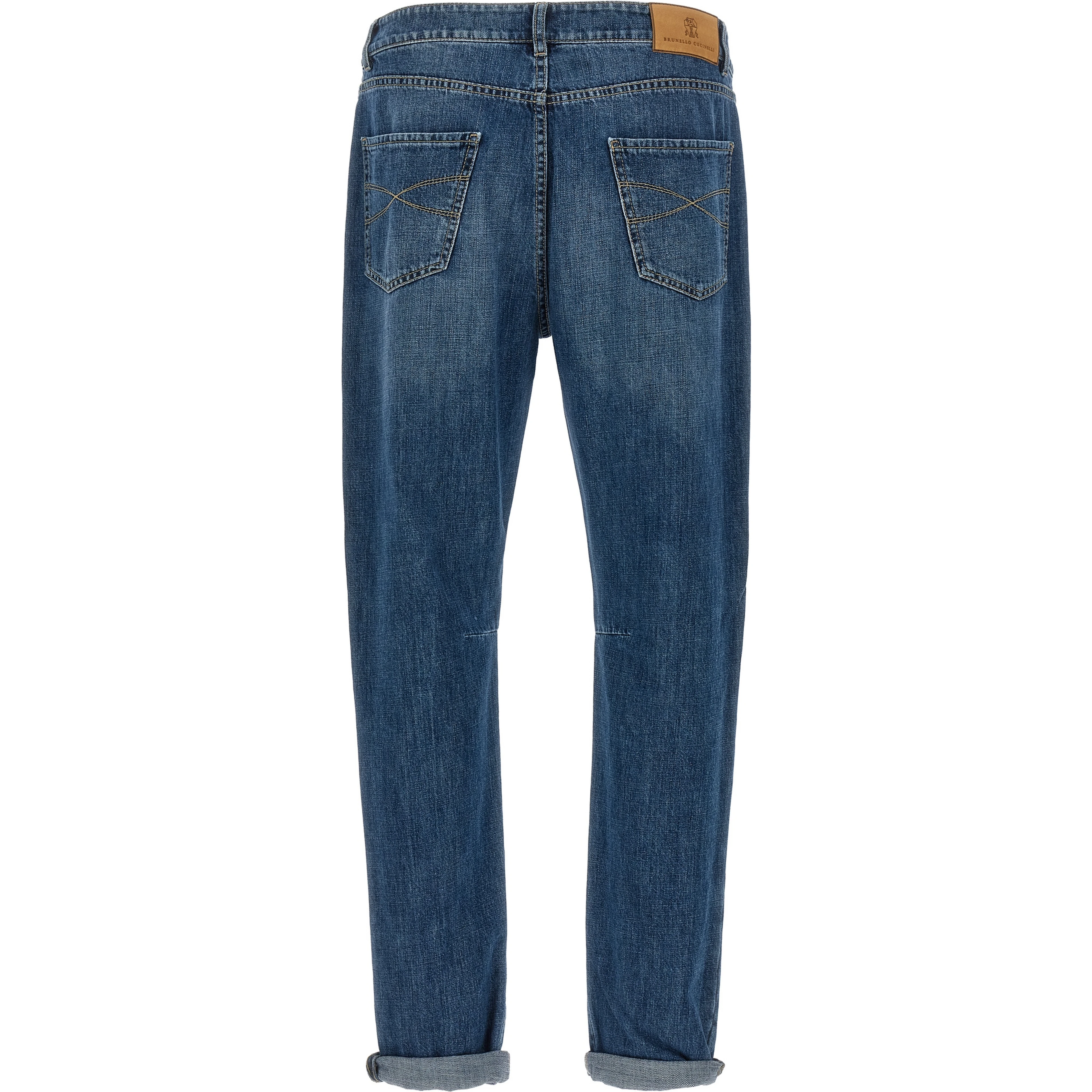 Blue Cotton Straight-Leg Jeans