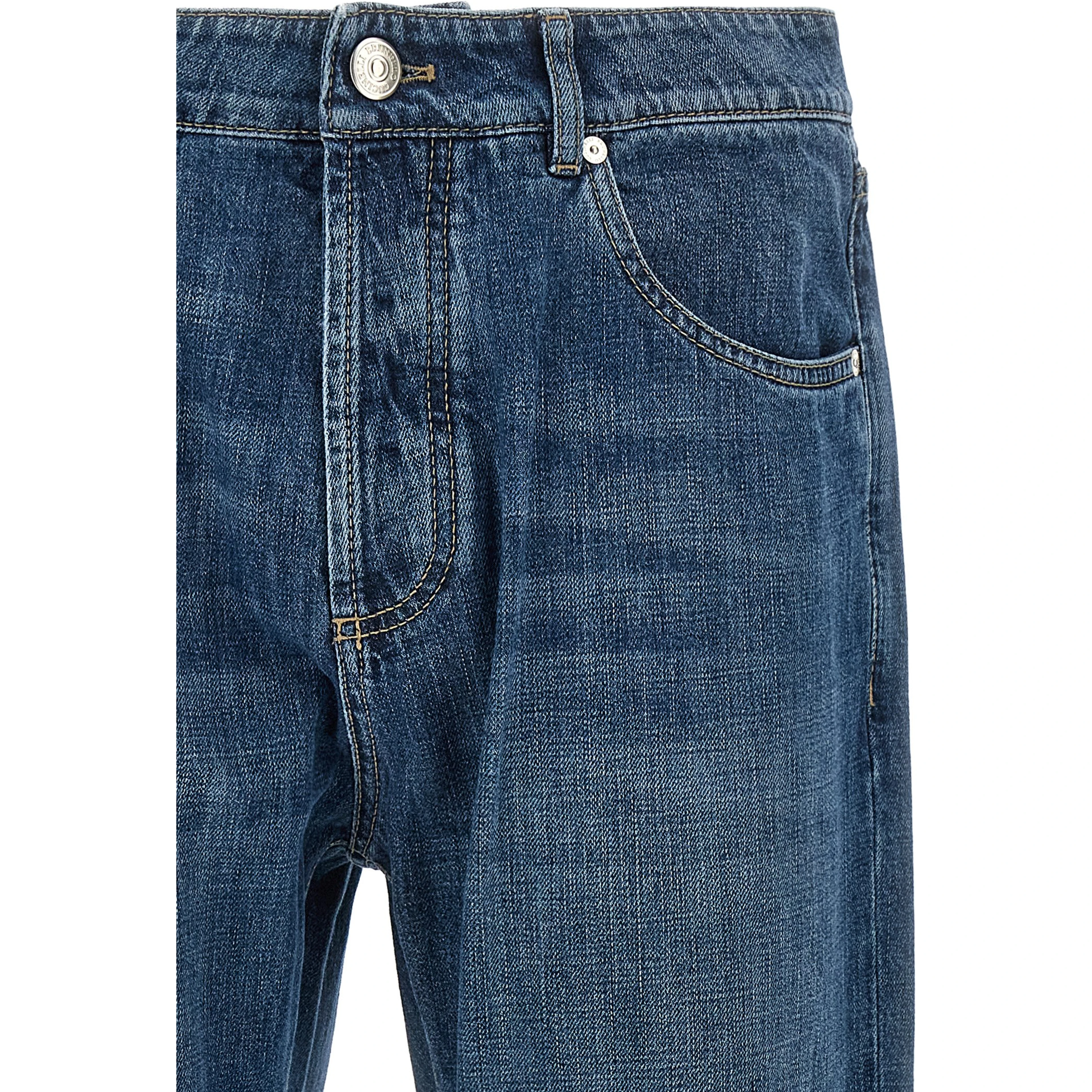 Blue Cotton Straight-Leg Jeans