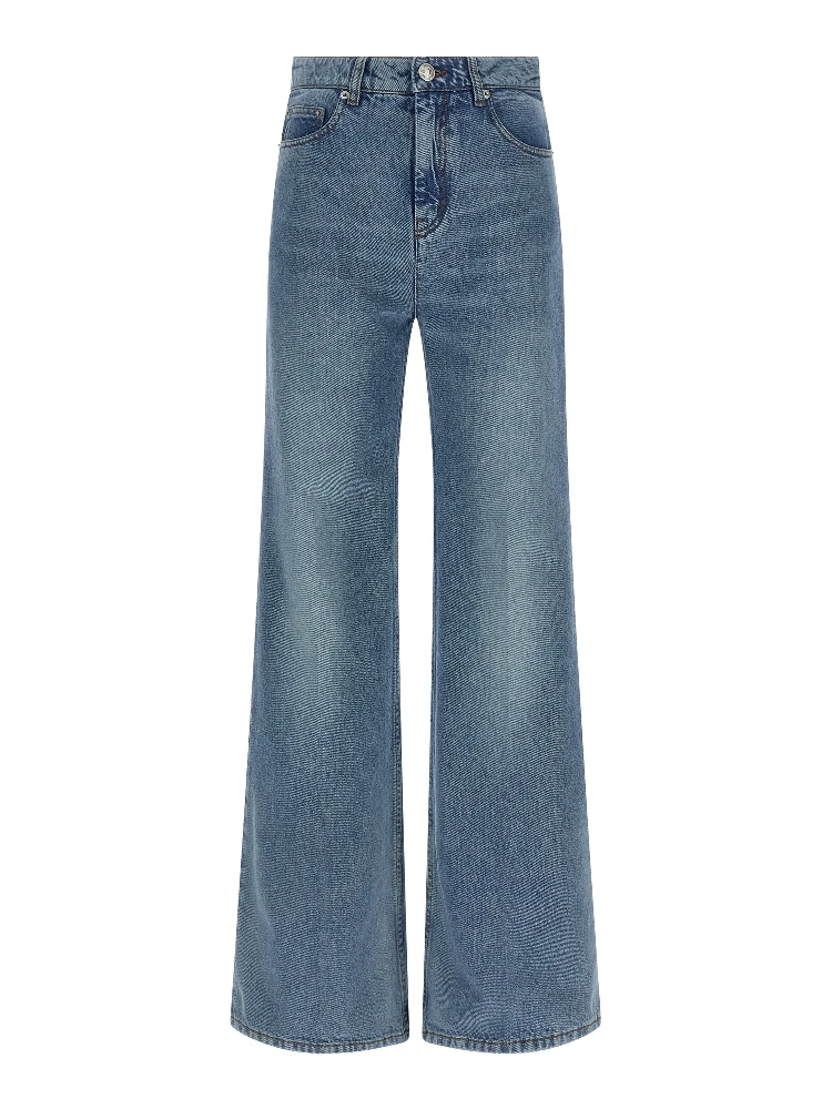 Blue Cotton Flared Jeans