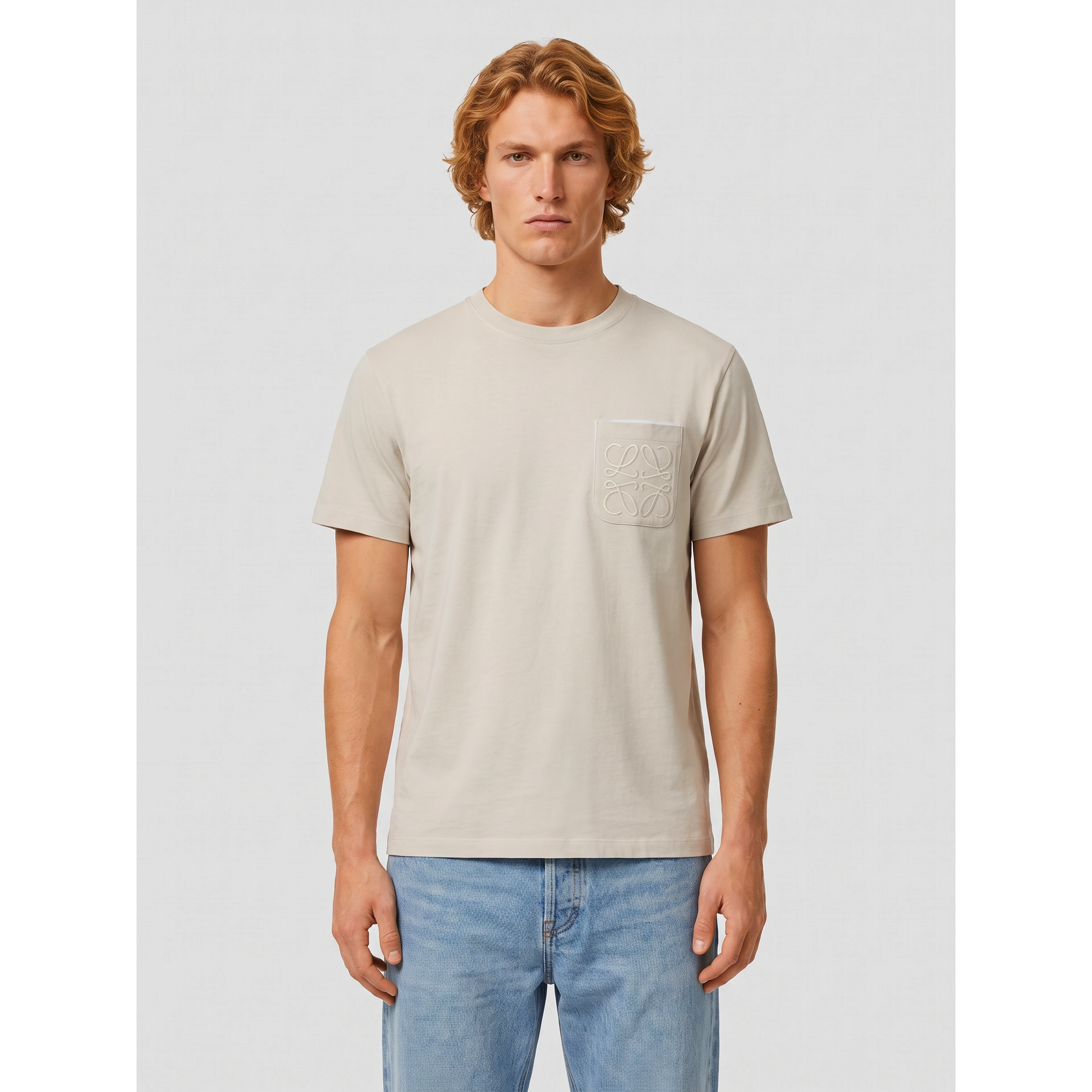 Light beige cotton blend T-shirt