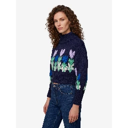 Cropped wool knit sweater with logo and turtleneck