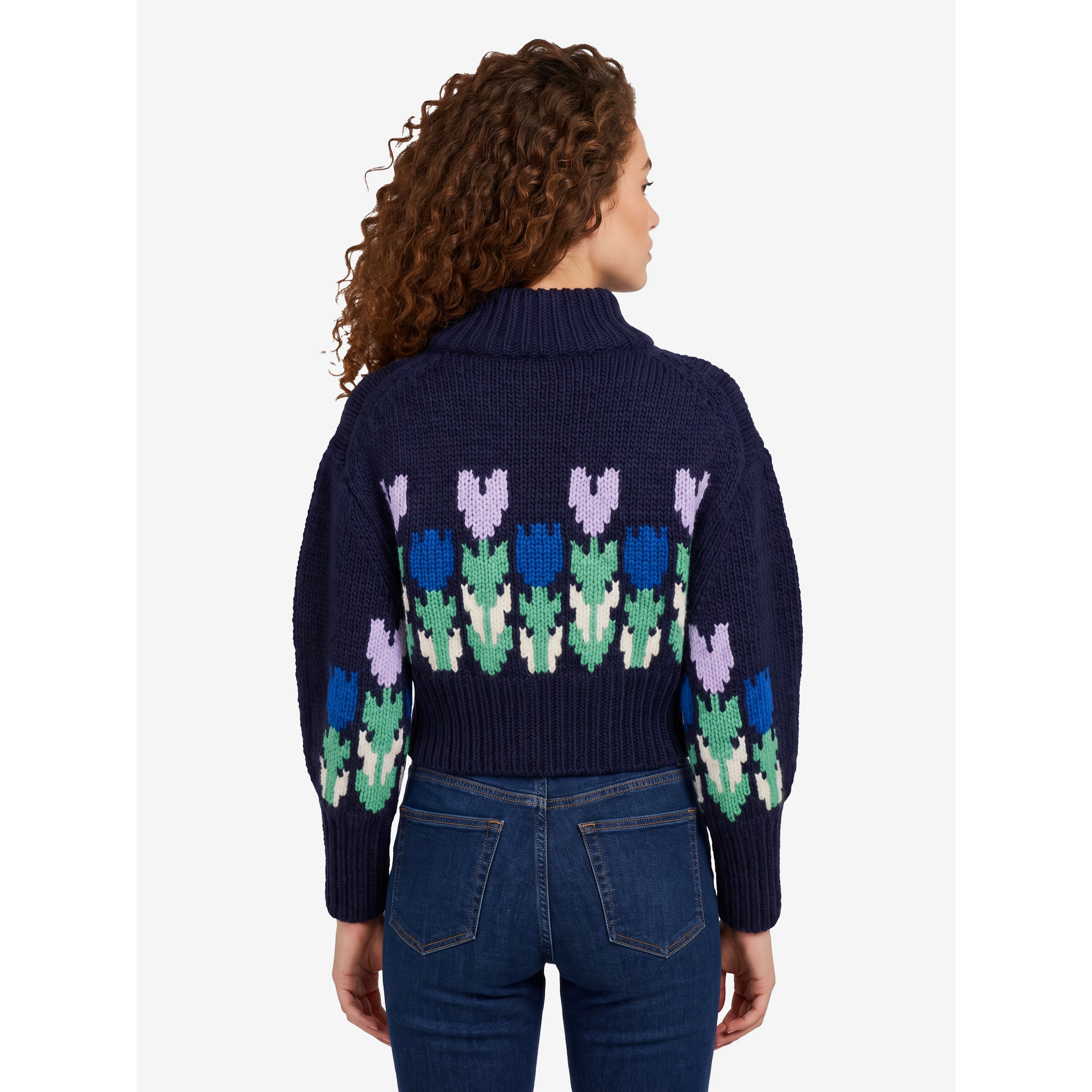 Cropped wool knit sweater with logo and turtleneck