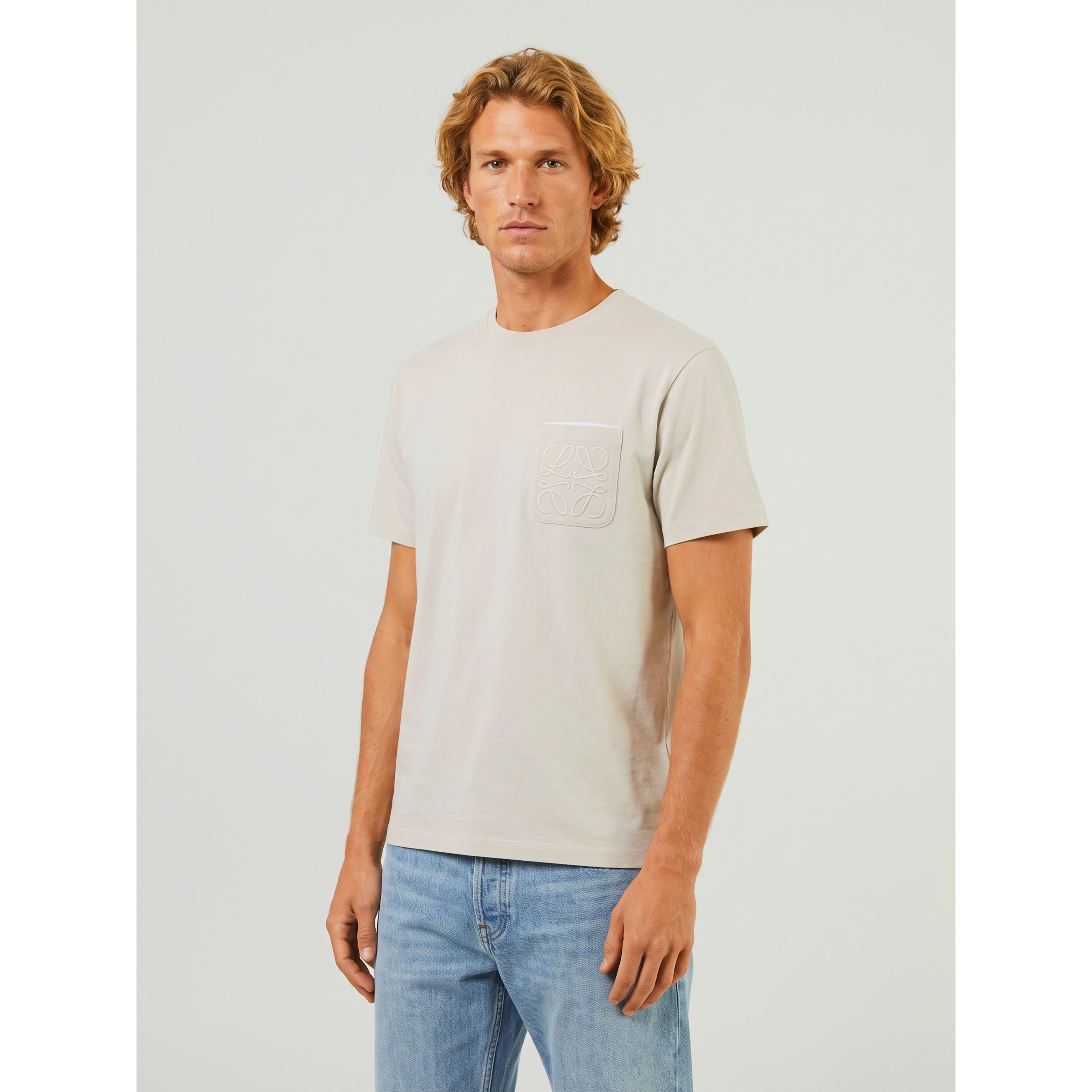 Light beige cotton blend T-shirt