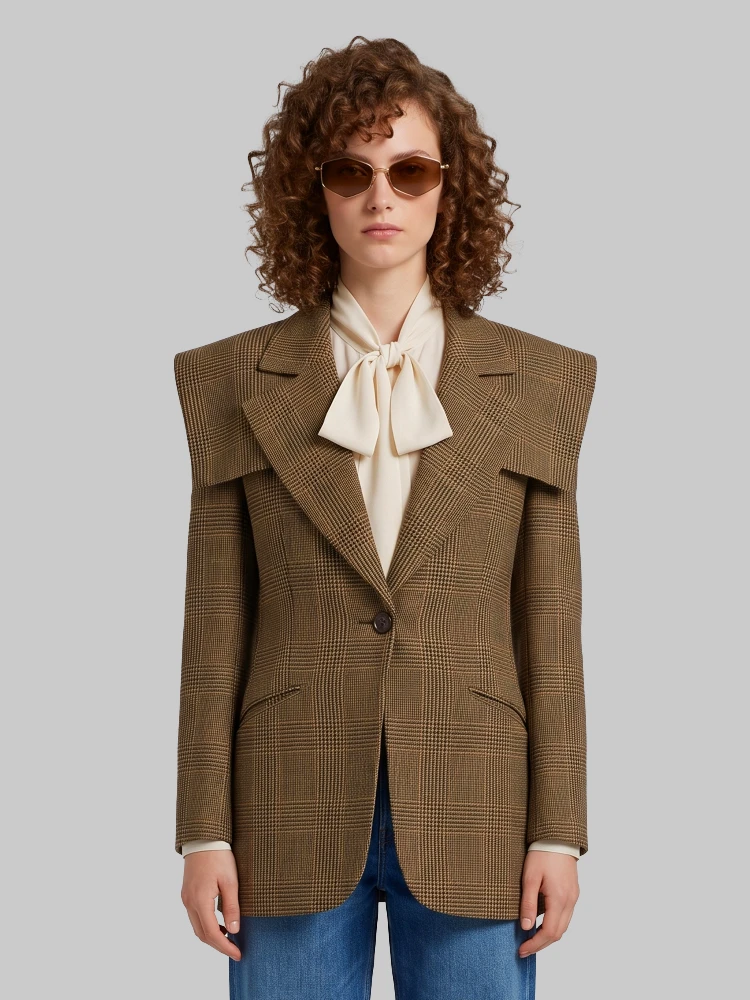 Single-breasted tailored jacket in Prince of Wales wool
