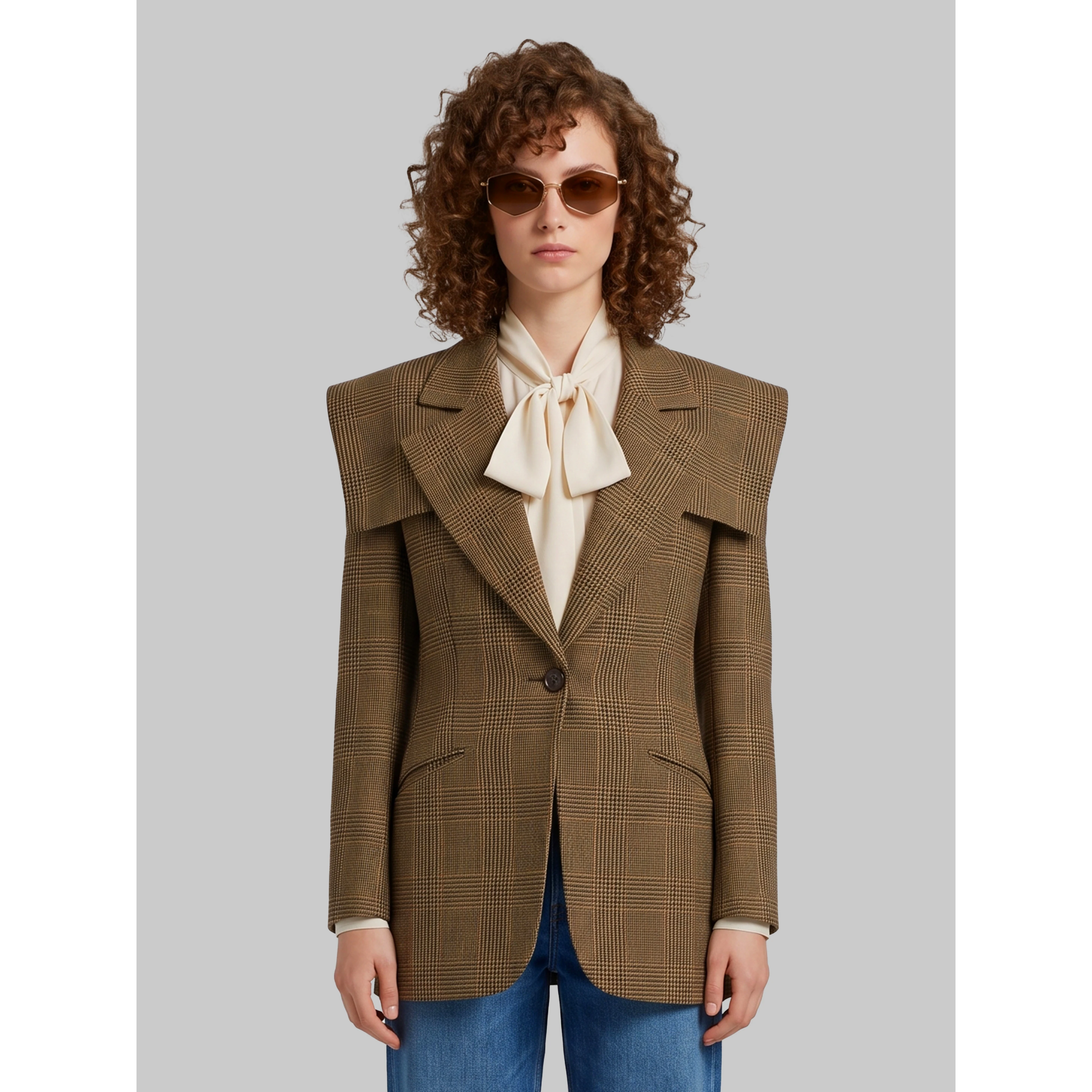 Single-breasted tailored jacket in Prince of Wales wool
