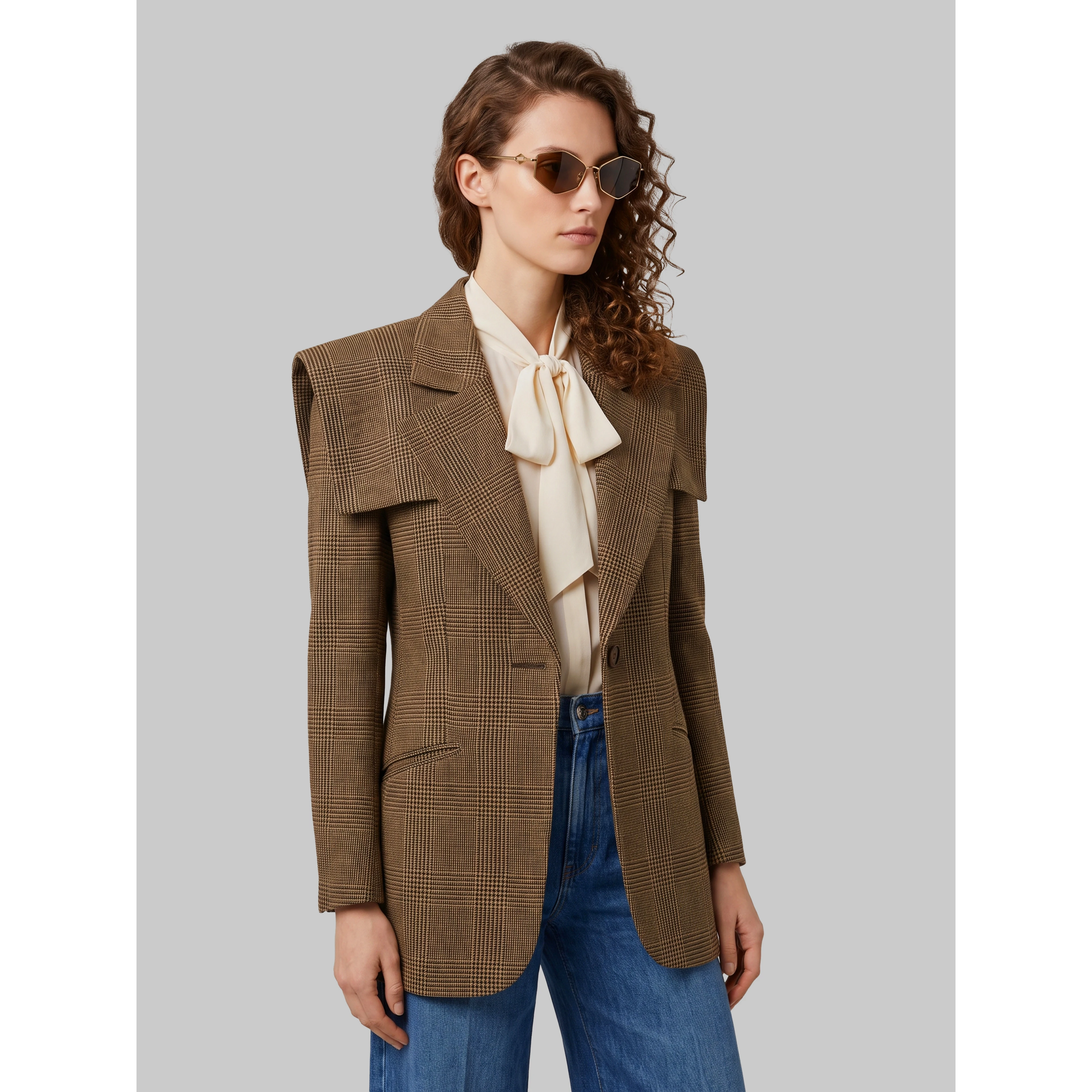 Single-breasted tailored jacket in Prince of Wales wool