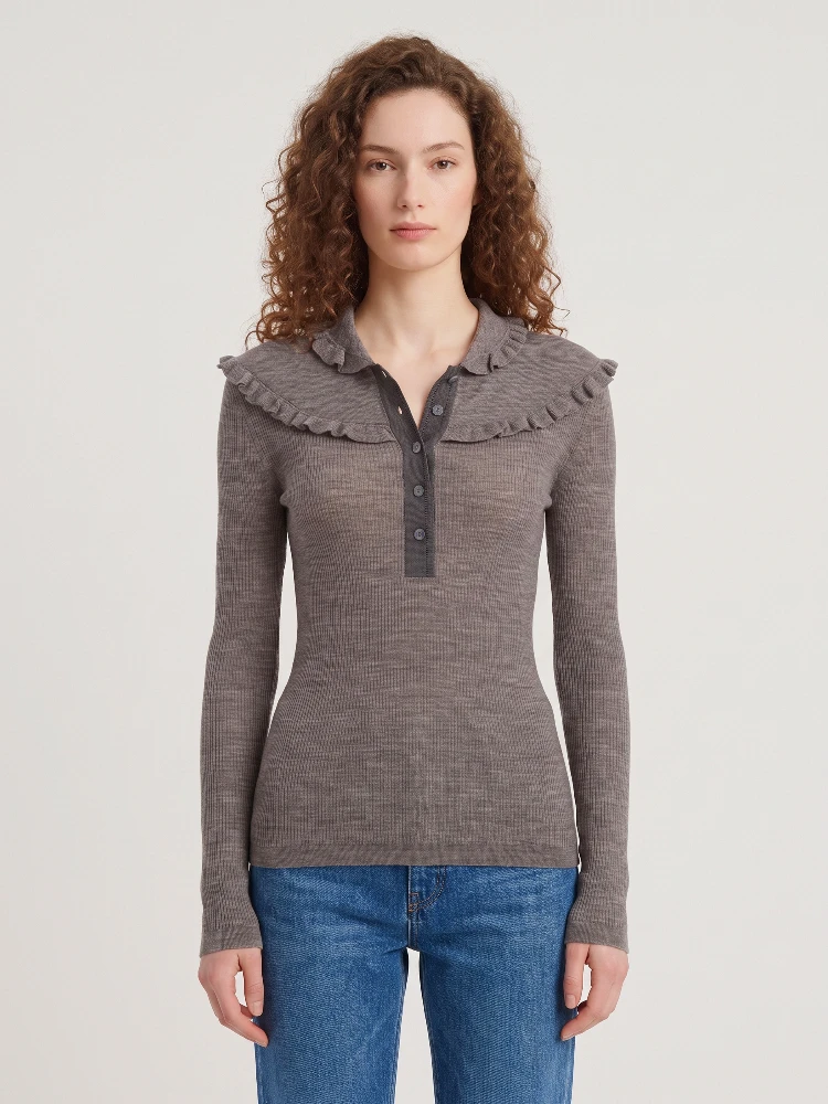 Slim-fit Henley shirt in ultra-thin wool knit