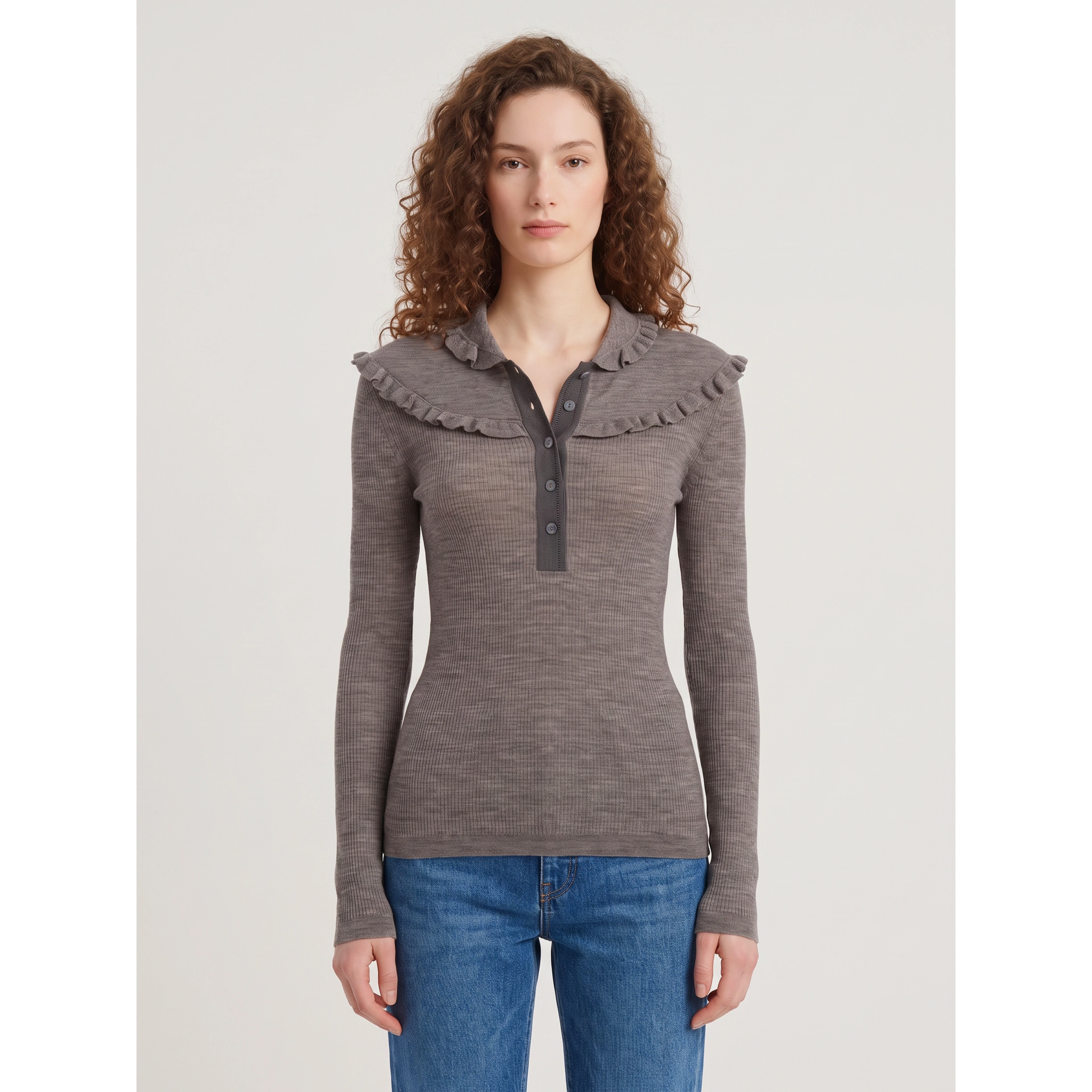Slim-fit Henley shirt in ultra-thin wool knit