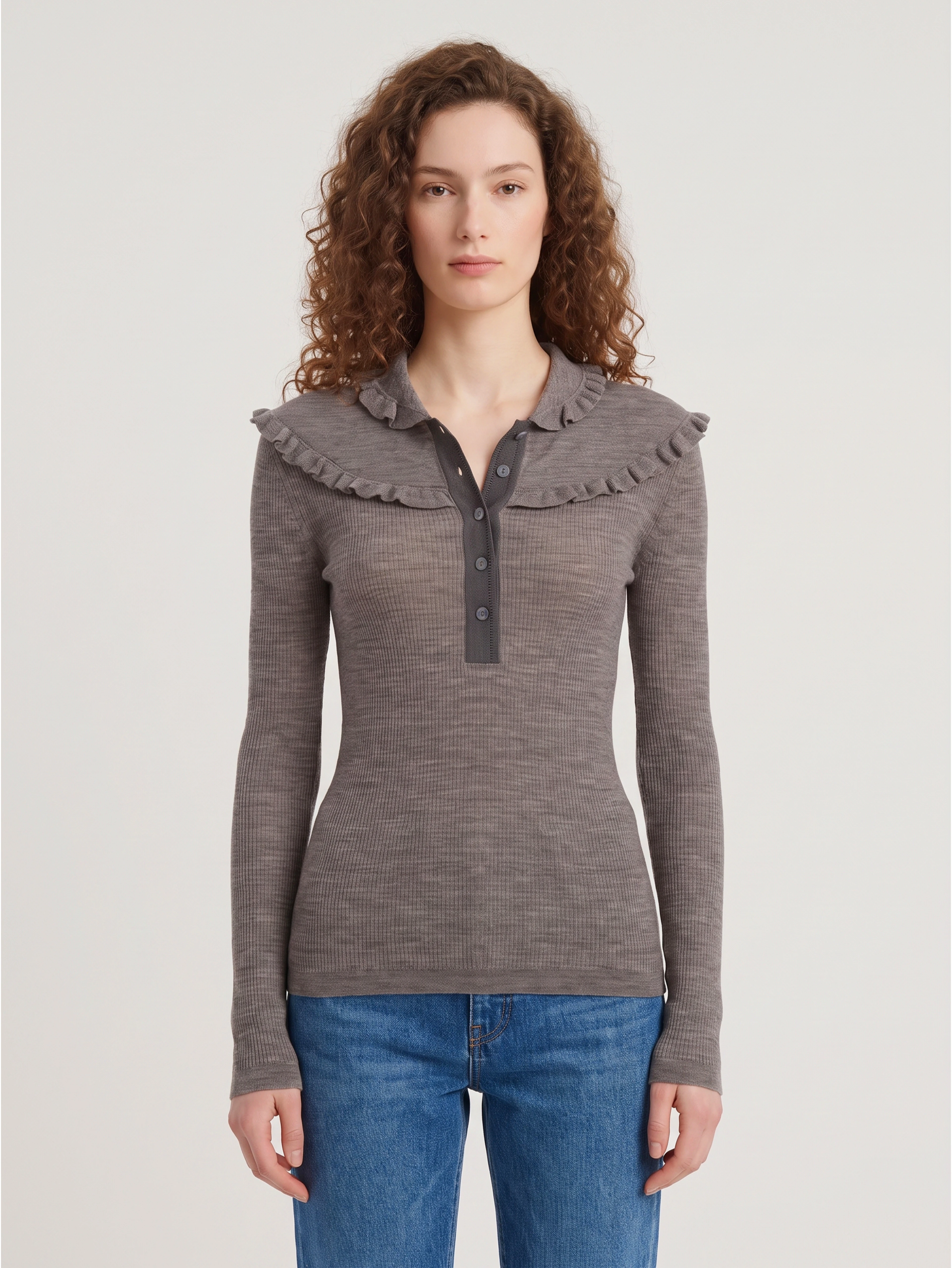 Slim-fit Henley shirt in ultra-thin wool knit