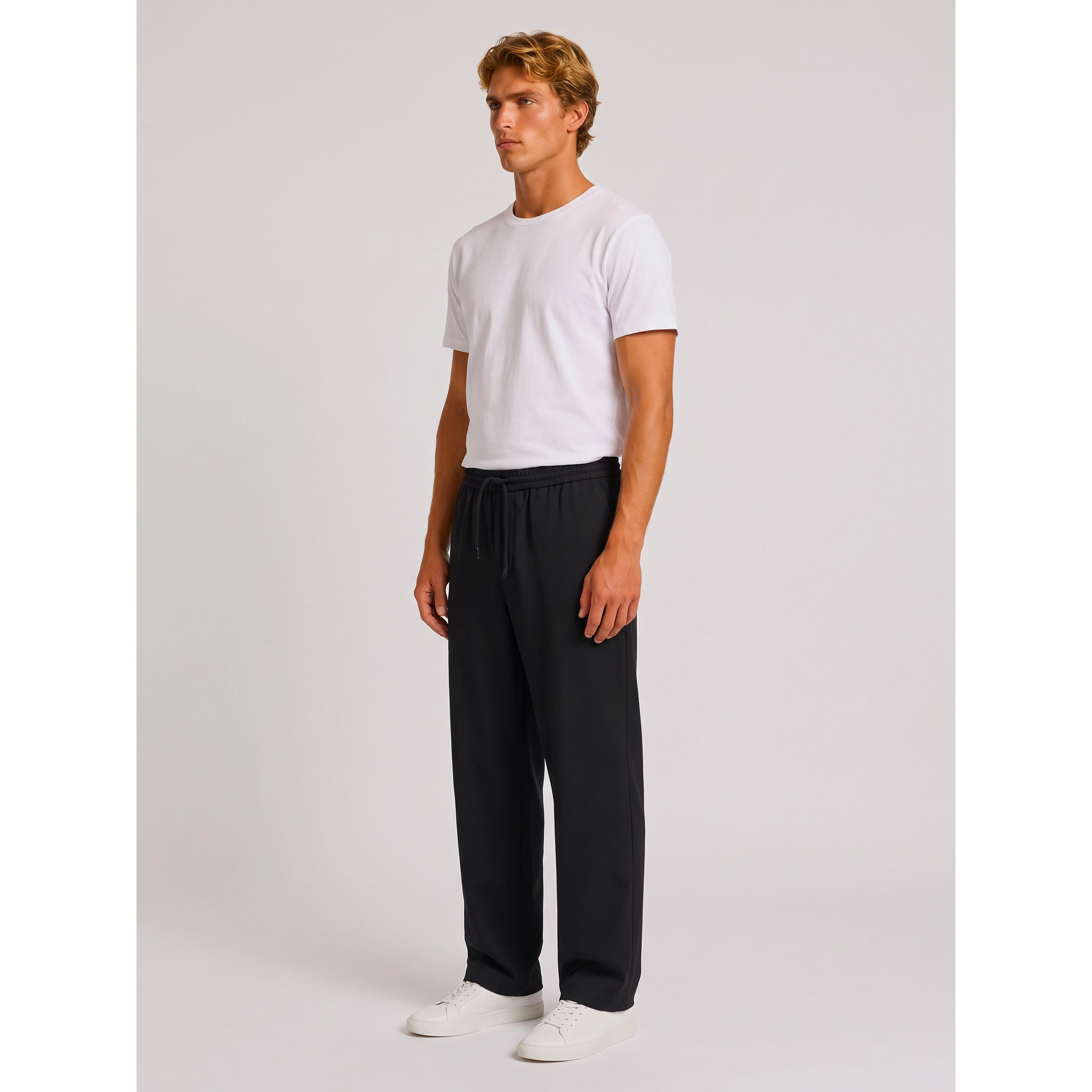 Wool pants with drawstring