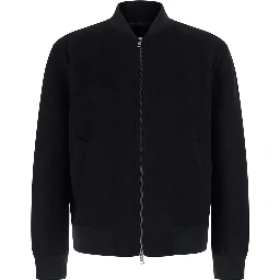 BOMBER DOUBLE WOOL with collar and long sleeves in Black Wool Men