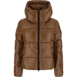 Biddy Down Jacket with Hood and Pockets Beige Woman