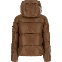 Biddy Down Jacket with Hood and Pockets Beige Woman