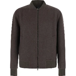 Bomber with shirt collar and front closure and pockets, in wool, gray, unisex