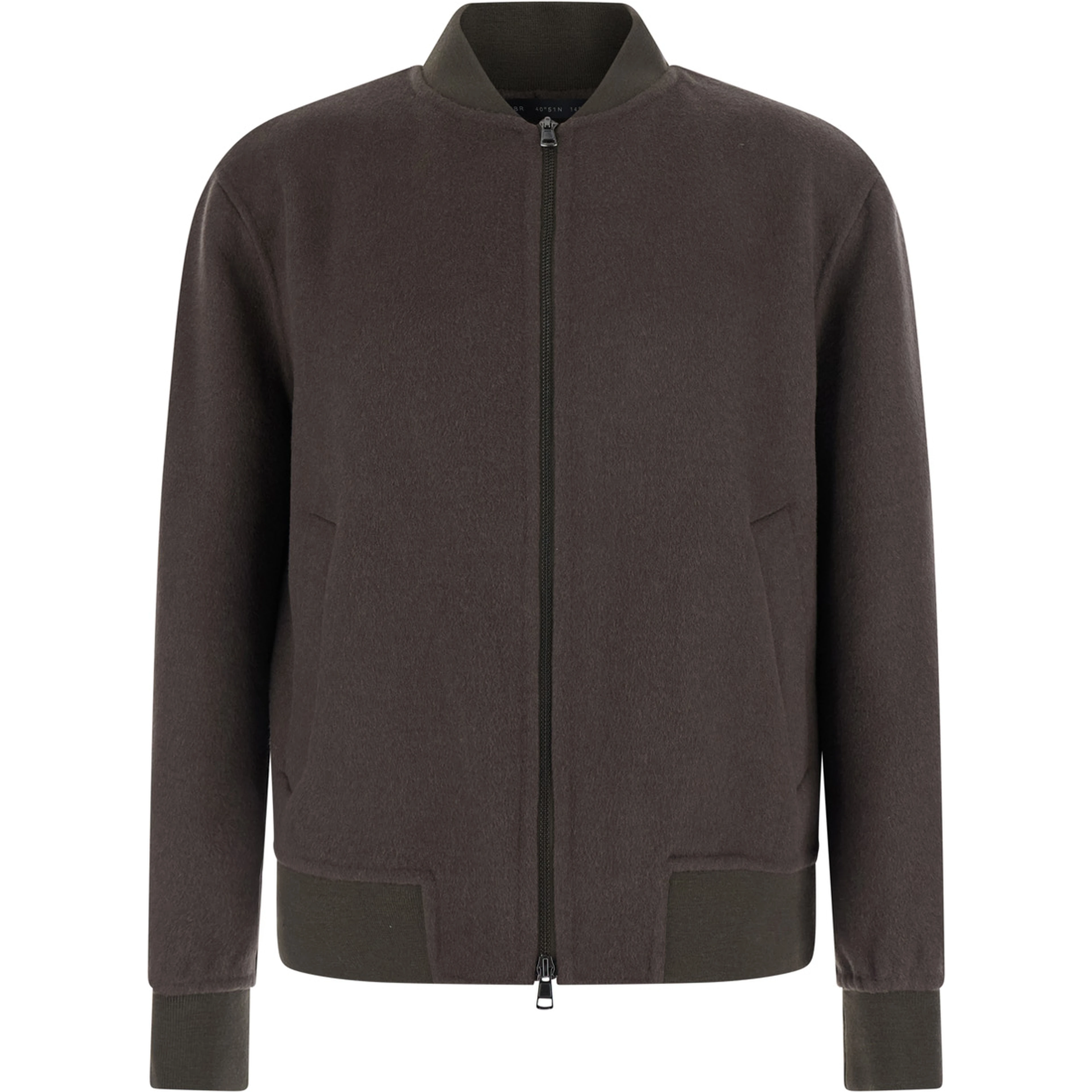 Bomber with shirt collar and front closure and pockets, in wool, gray, unisex