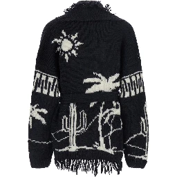 Black Merino V-Neck Cardigan for Women