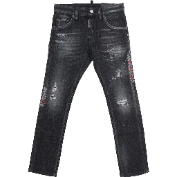 Cool Guy Black Jeans with ripped details and logo patch on the back in denim boy