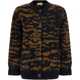 TINNA KNITWEAR CARDIGAN with V-neck, long sleeves, in Alpaca, Polyamide and Wool, in Brown, women